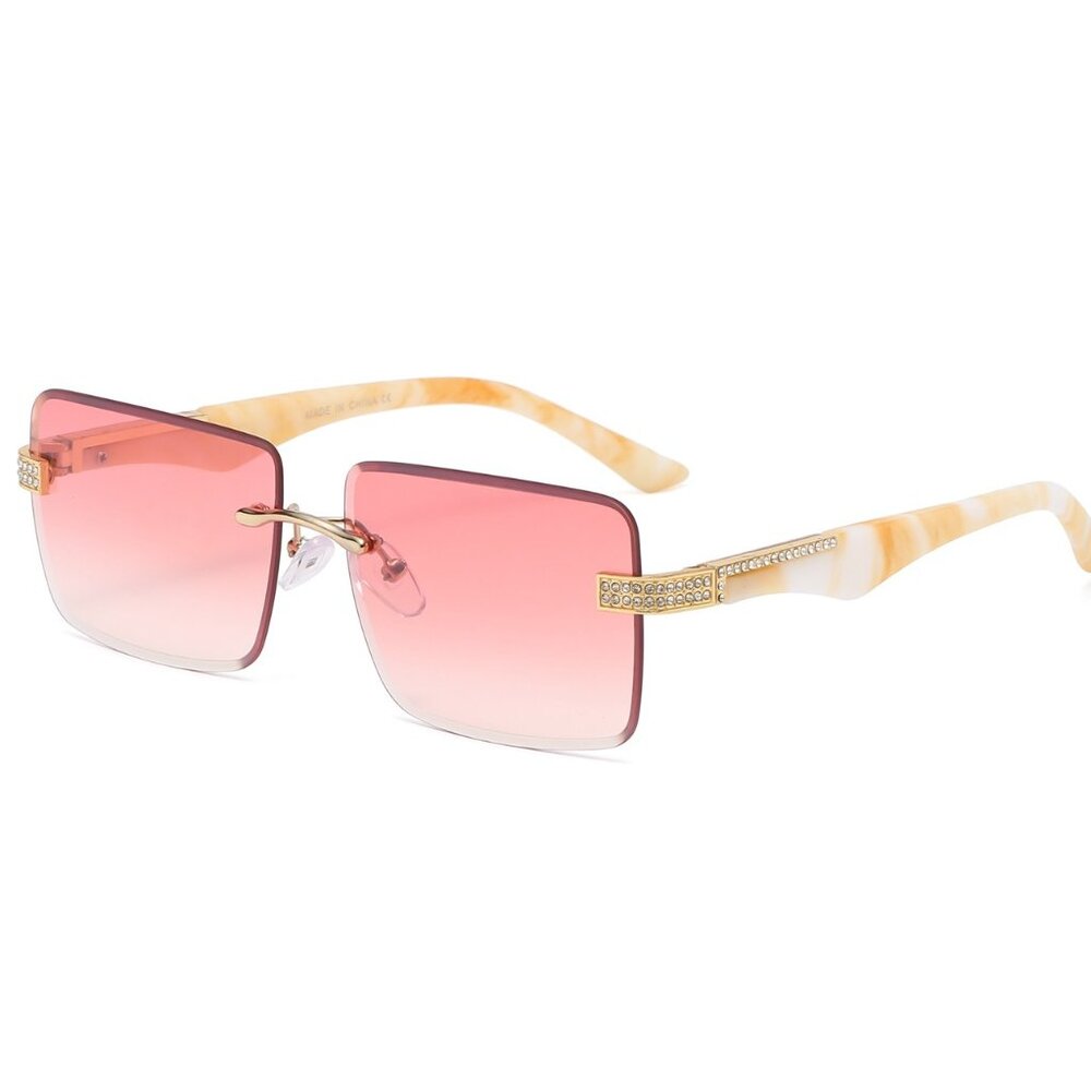 Hip Hop Women Men Sunglasses Pink Rimless Luxury Retro Shades Gold Metal Lentes‎